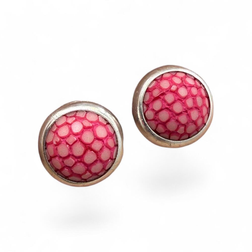 Pink Stingray Leather Stud Earrings 925 Sterling Silver Ocean Fish Posts